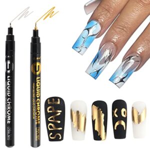 Fcozpjk Chrome Metallic Marker for Nail Art>2PCS Gold Silver Liner Polish>Drawing Dotting Graffiti Pen>Mirror Effect Painting Gel for Model Painting DIY Projects