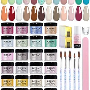 ROFRAN Acrylic Nail kit – 24pcs Acrylic Powder and Liquid Set Professional Acrylic Nail System Monomer Acrylic Nail Art Powder Acrylic Nail Liquid Nail Brush and Nail Forms for Acrylic Nails Extension