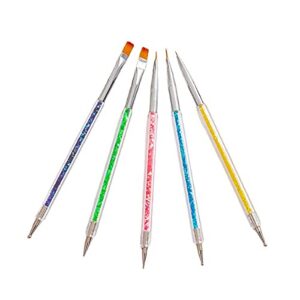 5 PCs Nail Art Point Drill Drawing Brush Pen Manicure Care Tool Nail Brushes Double Ended Dotting Tools Set Nail Art Liner Brush