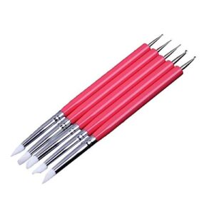 Nail Brushes 5Pcs Dual-Ended Silicone Nail Art Carving & Dotting Pen Painting Brush Nail Art Pen Tool Accessory – (Color: Blue)