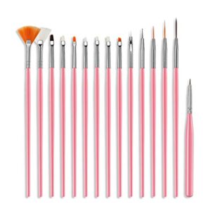 Nails Art & Tools,Ratus 15Pcs Nail Art Hook Line Dotting Drawing Pen Polish Makeup Brushes Manicure Tool – Pink