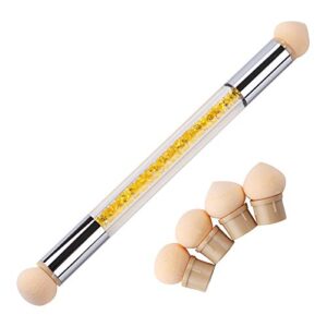 Double Head Manicure Tools Nail Art Color Gradient Pen Acrylic Uv Gel Glitter Powder Brush Sponge Head Stamp Bloom Two Ends Professional and Personal-Yellow