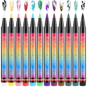 Amaxiu 12 Colors Nail Art Pens Set>Waterproof Nail Polish Pens Quick Dry Acrylic Nail Art Painting Pen with Soft Bristles Pen Nib Nail Graffiti Dotting Drawing Pen Liner Brush for Nail Design Beauty