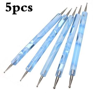 Blue 5pcs Wave Pattern Crystal Rhinestones 2 Way Dotting Pen DIY Nail Art Tip Dot Paint Gem Picker Pen Professional Nial Art Design Manicure Pedicure Tool for Salon Home Use by SamGreatWorld