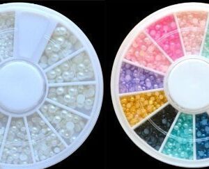 2 Wheels (1200 White+ 1200 Colorful + Dotting Pen Bonus) Bonus Color Pearl Nail Art Stone Small Wheel Rhinestones Beads +White Pearl Nail Art Stone Different Size Wheel Rhinestones Beads + Dotting 5 X 2 Way Marbleizing Dotting Pen Set for Nail Art Manicure Pedicure, 4 Ounce