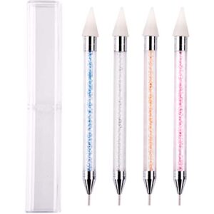 Xieda 4 Pieces Dual-ended Rhinestone Picker Dotting Pen Rhinestone Gems Crystals Picker Pen Wax Pencil Pen Handle Manicure Nail Art DIY Decoration Tool