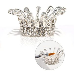 mlogiroa Crystal Nail Art Painting Pen Brush Holder Mini Crown Shape Nails Pen Brush Stand Nail Art Pen Display Shelf Nail Art Manicure Tools for DIY Manicure Nail Salon (Silver)