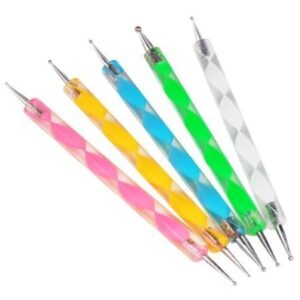 Adored 5pcs 5 Colors 2 Way Double Ended Nail Art Manicure Pedicure Dot Paint Dotting Painting Marbleizing Pen Tool