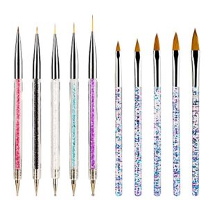 Waldd 10 Pieces Nail Art Pens Kit Nail Art Liner Brushes Gel Painting Nail Brush Pens Nail Art Pens for Nail Art Tips Builder and Nail Painting