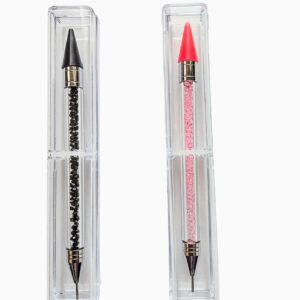 Generic 2 Pieces Rhinestone Picker Dotting Pen Dual-ended Rhinestone Gems Crystal Studs Picker Wax Pencil Pen Crystal Beads Handle Manicure Nail Art DIY Decoration Tool(Black, Pink) (Black, Pink)