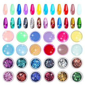 24 color acrylic powder set> nail acrylic powder color mixed with a variety of styles of pure color and glitter professional polymer Color acrylic nail powder> decorative art DIY production HYATTDEE