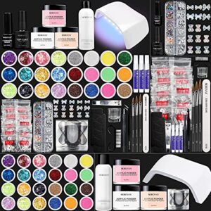 Morovan Acrylic Nail Kit – Glitter Acrylic Powders Acrylic Nail Kit with Everything with LED Nail Lamp Nail Tips Top Coat X-strength Primer Nail Brush For French Nail Art Manicure Extension DIY Nail at Home for Nail Art Beginner