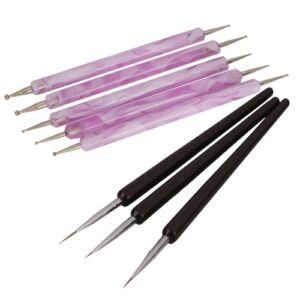 5 X 2 Way Marbleizing Painting Dotting Pen Set + 3Pcs Nail Art Design Drawing Brushes Detailer Liner