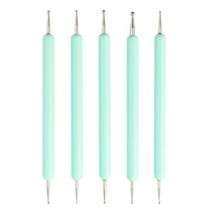 Nail Pen Set 5PCS Double-Headed Drill Pole Flower Needle Stretch Pens,Double Ended Nail Art Brushes,Nail Art Design Pen Painting Tools for DIY Nail Art Designs (Green)