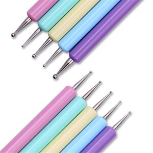 BORN PRETTY 5Pcs Macaron Color Marbling Dotting Pen Double-ended Dot Flower Pen Manicure Nail Art Tool Set