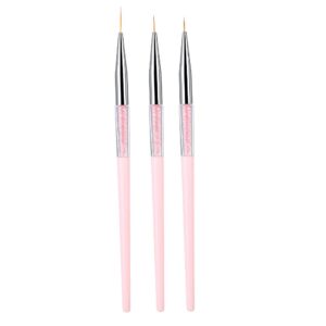 3Pcs Nail Art Brushes Fine Liner, Nail Art Dotting Liner Brush, Gel Nail Polish Pen, Gel Painting Pen Drawing Tool Set Rhinestone Handle (Pink)