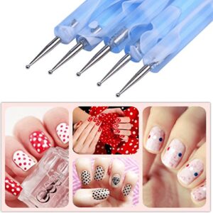 CHICTRY 5Pcs 2 Way Double Ended Dotting Pen Nail Art Rhinestones Tips Manicure Pedicure kit DIY Marbleizing Dotting Pen Nail Art Design Paint Tool Blue One Size