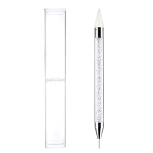 YUXIANLB Rhinestone Picker Dottin Pen, Double-ended Rhinestones Crystals Gems Beads Picker Wax Pencil Pen Acrylic Handle Manicure Nail Art DIY Decoration Tool (White）