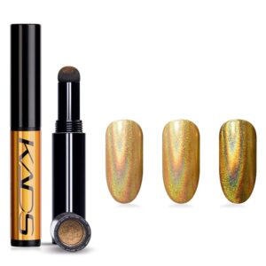 KADS Nail Chrome Cushion Pen Holographic Laser Nail Powder Pen Chrome Nail Powder 9 Colors Air Cushion Pen Mirror Effect Nail Art DIY Gel Nail Decoration Sponge Stick (BLS-202s)