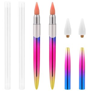 2pcs Rhinestone Picker Dotting Pen, Wax Tip Pencil Pick up Applicator with Additional Replaceable Wax Head Nail Art Rhinestone Pen Rhinestone Pickup Applicator Tool for Manicure