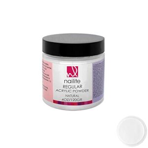 Nailite Regular – Professional Acrylic Powder for Nail Extension> Slow Setting System> EMA Formula and Non-Yellowing Effect – Natural (4 Oz.) (4 Ounce)