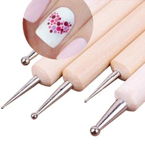 5Pcs 2 Way Wooden Dotting Pen Marbleizing Tool Nail Art Dot Dotting Tools #14198