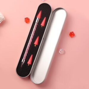 Rhinestone Picker Dotting Pen, Rhinestone Picker Tool for DIY Nail Art, Nail Dotting Tool Double Head Wax Pen, Nail Dotting Tool Double Head Wax Pen, Wax Pencil for Rhinestones (pink)