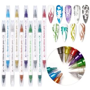 U-Shinein 20 Heads Metallic Nail Polish Pens>3D Nail Painted Gel Pen>Glitter Painting Gel Pen>Drawing Nail Graffiti Pen Kit>10 Colors Liner Nail Point Art Painting Pen with thin and thick Pen Tips