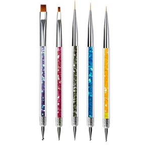 AKOAK 5 Pieces Double Headed Nail Art Brush – Nail Point Drill Drawing Brush, Fine Nail Liner Brush and Finishing Pen for Acrylic Nail/Personal Home and Professional Nail Salons
