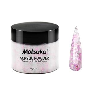 Molisaka Pink Acrylic Powder> Mixed Holographic Sequins Glitter Acrylic Nail Powder> Professional Colored Sparkle Nail Dip Powder for Nail Extension> Carving and French Manicure> No UV Light Needed…