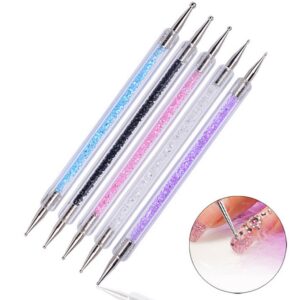 Hillento 5pcs 2-Ways Acrylic Nail Art Painting Detailing Marbleizing Dotting Pen,Multicolor