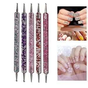 LIRITEDB 5PC 2 Way Dotting Pen Tool Nail Art Tip Dot Paint Manicure kit, Dual-ended Nail Art Point Drill Drawing Brush Pen Dotting Tools Set for Nail Art, Embossing Stylus for Painting