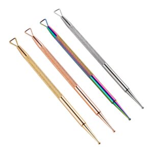 IWOWHERO Nail Art Pusher Nail Polish Remover Tool Set of 4 Triangular Cuticle Dotting Pen in Golden Silver Rose Gold