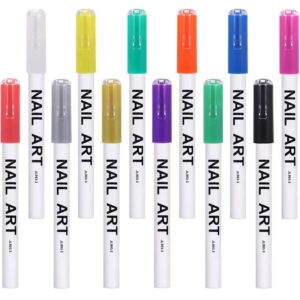 KALLORY 12pcs Pen Nail Diy Manicure Tools 3d Nail Art Paint Pen for Salon Home Use