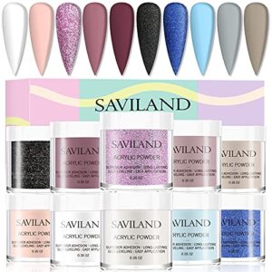 Saviland Acrylic Powder Set – 10 Colors Acrylic Nail Powder Kit Morandi Series Glitter Professional Polymer Powder for Acrylic Nails Extension No Nail Lamp Needed