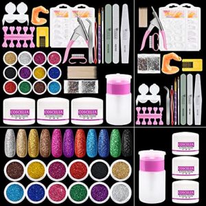 COSCELIA Acrylic Nail Kit> Acrylic Powder and Liquid Set for Acrylic Nails Extension> 12 Colors Glitter Powder> French Nail Tips> Acrylic Nail Brush> Nail Art Decoration Tools Manicure Starter Kit