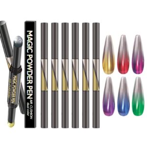 FantasyDay 6pcs Double Head Air Cushion Pen,12 colors Chrome Nail Powder Kit Holographic Nail Powder Sponge Stick Mirror Effect Nail Polish Pens Acrylic Nail Powder#A