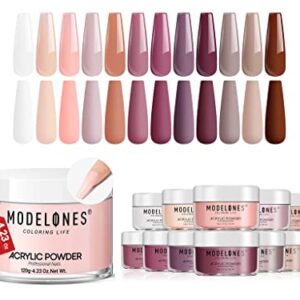 Modelones 12 Colors Acrylic Powder Nude Pink & 4.23oz Nude Pink Acrylic Nail Powder> Color Acrylic Powder for French Nail Extension All Seasons Nail Carving> No Nail Lamp Needed