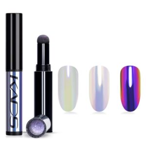 KADS Nail Chrome Cushion Pen Holographic Neon Nail Powder Pen Chrome Nail Powder 9 Colors Air Cushion Pen Mirror Effect Nail Art DIY Gel Nail Decoration Sponge Stick (BSE07)
