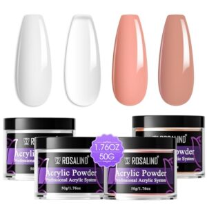 ROSALIND Acrylic Powder Set> 4 * 1.76oz Clear Nude Acrylic Nail Powder White Pink Acrylic Powder Polymer Nude Nail Powder Acrylic Nail Colors Set for Nail Acrylic Extension No Nail Lamp Need