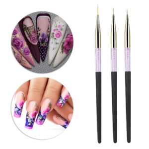 Riteu Nail Art Liner Brushes – 3pc Set (7mm, 11mm, 15mm) – Plastic Handle & Head – Black – Nail Pens – Nail Brushes
