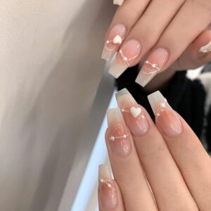 ZIIVIEVS Hand wear nail pearl love false nail powder blusher nail(Size:L)> 1 Count (Pack of 1)