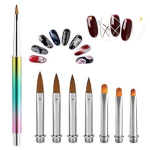 MWOOT Replaceable Nail Painting Brush Pen with 8pcs Replacement Brush, Nail Art Brush Set Acrylic UV Gel Nylon Hair Brush Pen Tool for Nail Art Design Painting, Manicre Salon Accessories-Green