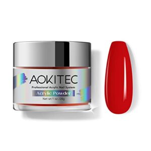 Aokitec Red Acrylic Powder for Nails – Professional Christmas Red Powder for Extension> French Nail Art – Lasting Supplies Set for Beginners or Salon (1oz)