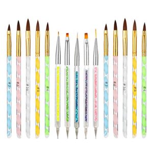 BKpearl 15 Pcs Acrylic Nail Brush, UV Gel Nail Painting Brush Nail Art Tips Builder Brush and Gel Painting Dotting Acrylic Nail Brush Pens