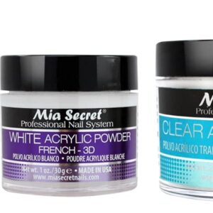 Mia Secret Liquid Monomer 2 oz and Powder 1 oz WHITE + 2 oz CLEAR