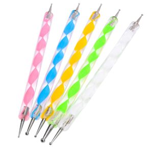 TRIXES 5 x 2 Way Dotting Pen Marbleizing Tool Nail Art Dot Paint Shop Accessory