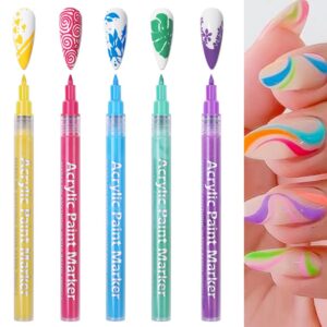CeFurisy 5 Colors Nail Art Painting Pen>Nail Dotting Tool Graffiti Pen Quick Dry One-Step Nail Drawing Pen or Nail Art Tools