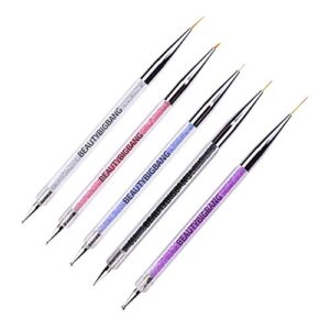 BEAUTYBIGBANG 5 Pcs Nail Art Set Liner Brushes and Dotting Pen, 2 way UV Gel Acrylic Drawing Painting Nail Design Brush Manicure Tools