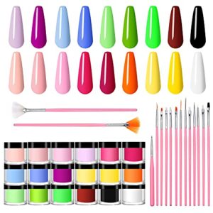 Acrylic Nail Powder> 18 Colors Acrylic Powder Set for Nail Art 3D DIY Gifts for Women> with 15 Pc Acrylic Nail Powder Brushes